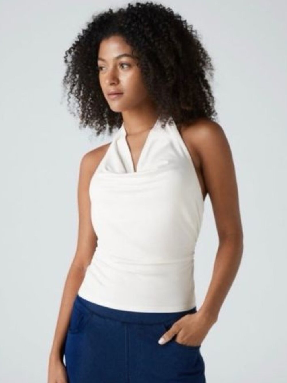 NWT Halara Halter Cowl Neck Ruched Tank Top White Size Large Stretch